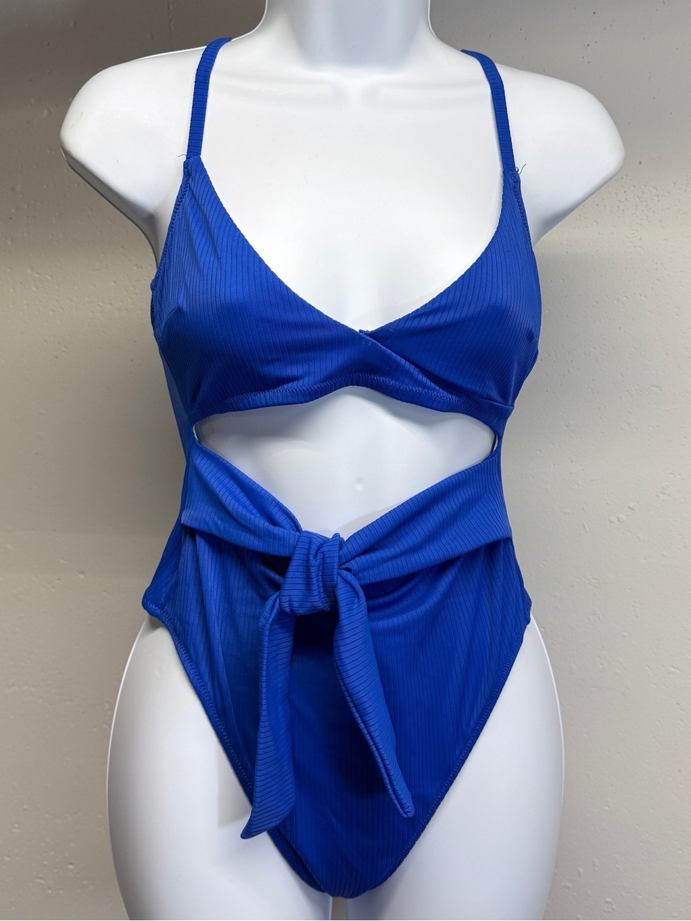 Ladies bright blue Cutout One-Piece Swimsuit with Front Tie  Adjustable straps